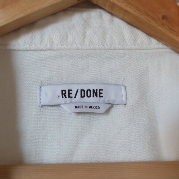 RE/DONE white denim shirt pearl snap crop XS western cowgirl casual cotton rodeo - Picture 10 of 10
